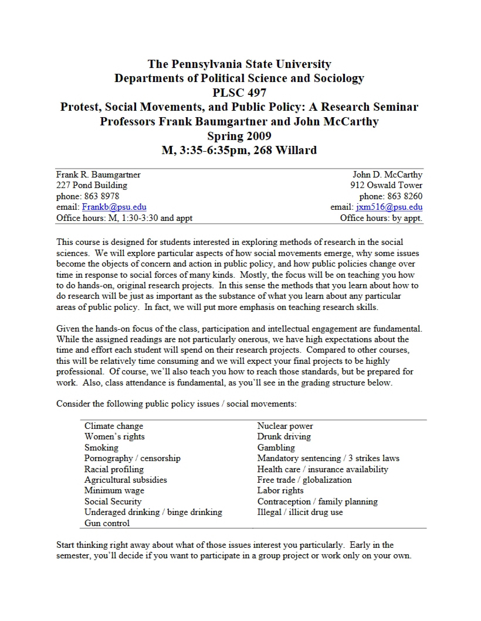Social Movements and Protests Syllabus