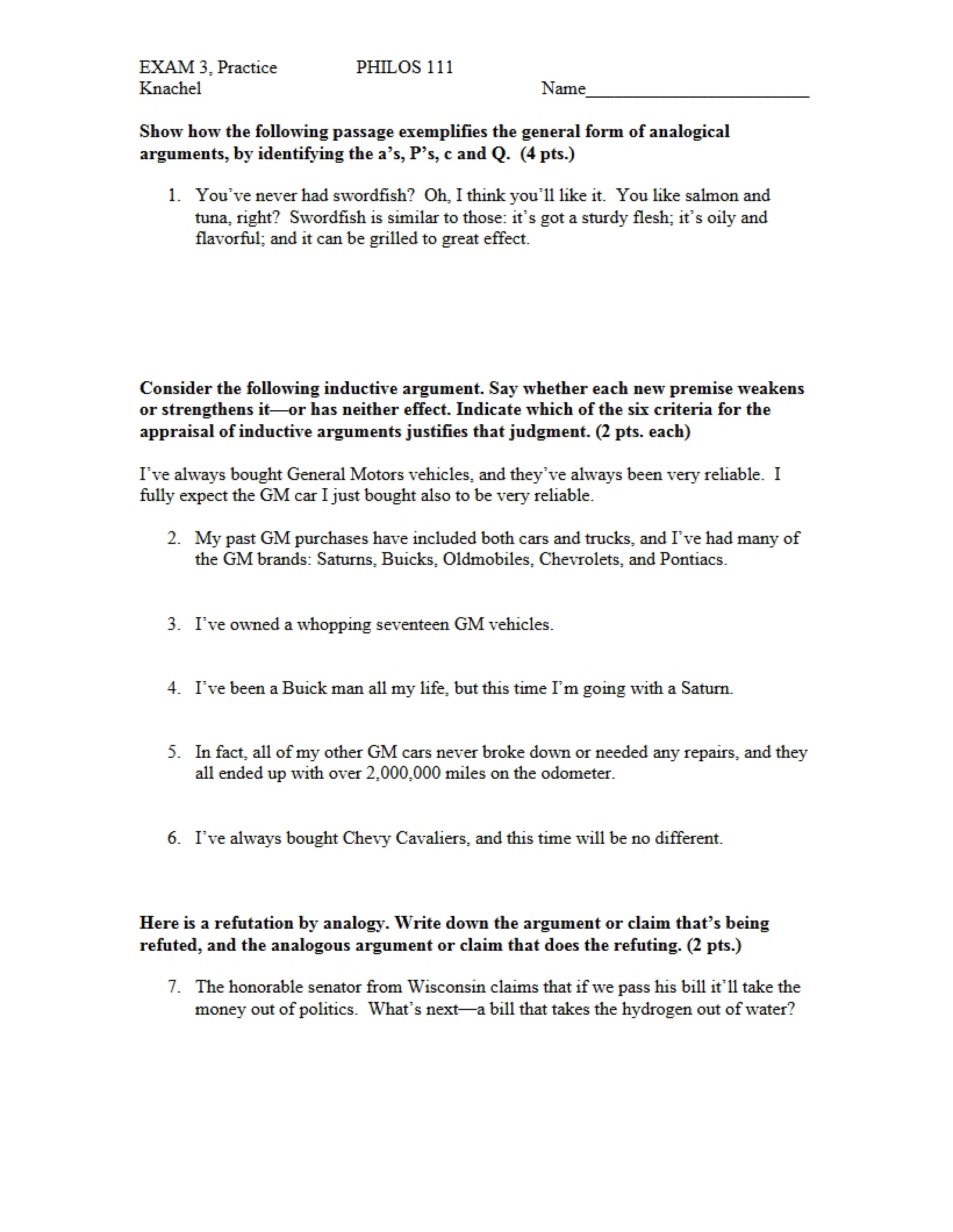 Exam Three Practice