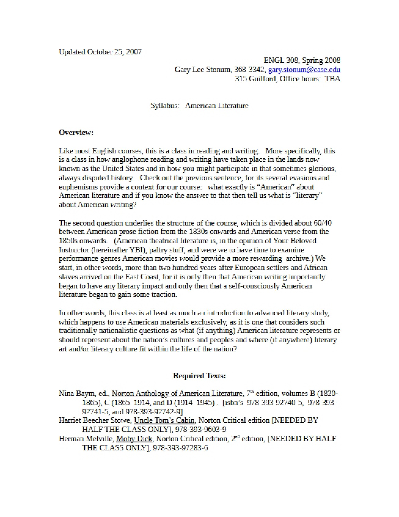 American Literature Syllabus