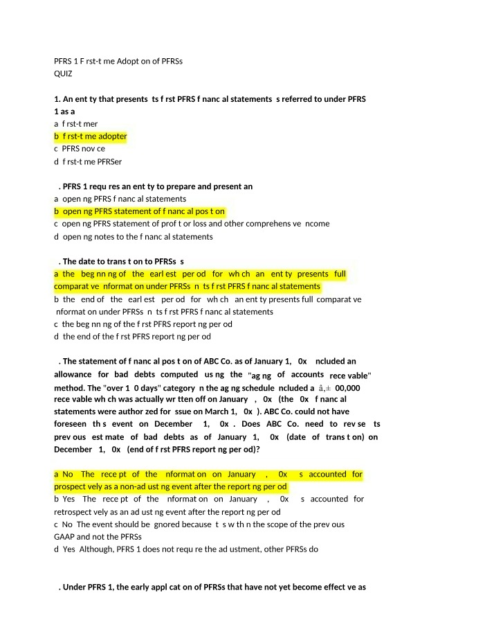 PFRS 1 First-time Adoption - Quiz Key Concepts and Requirements