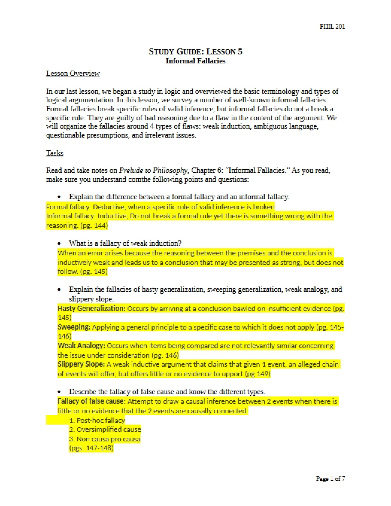 Study Guide for Philosophy's Fifth Lesson