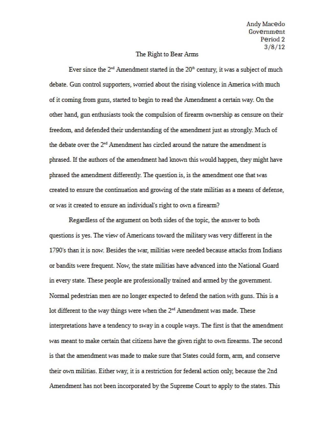 Analysis of the Second Amendment