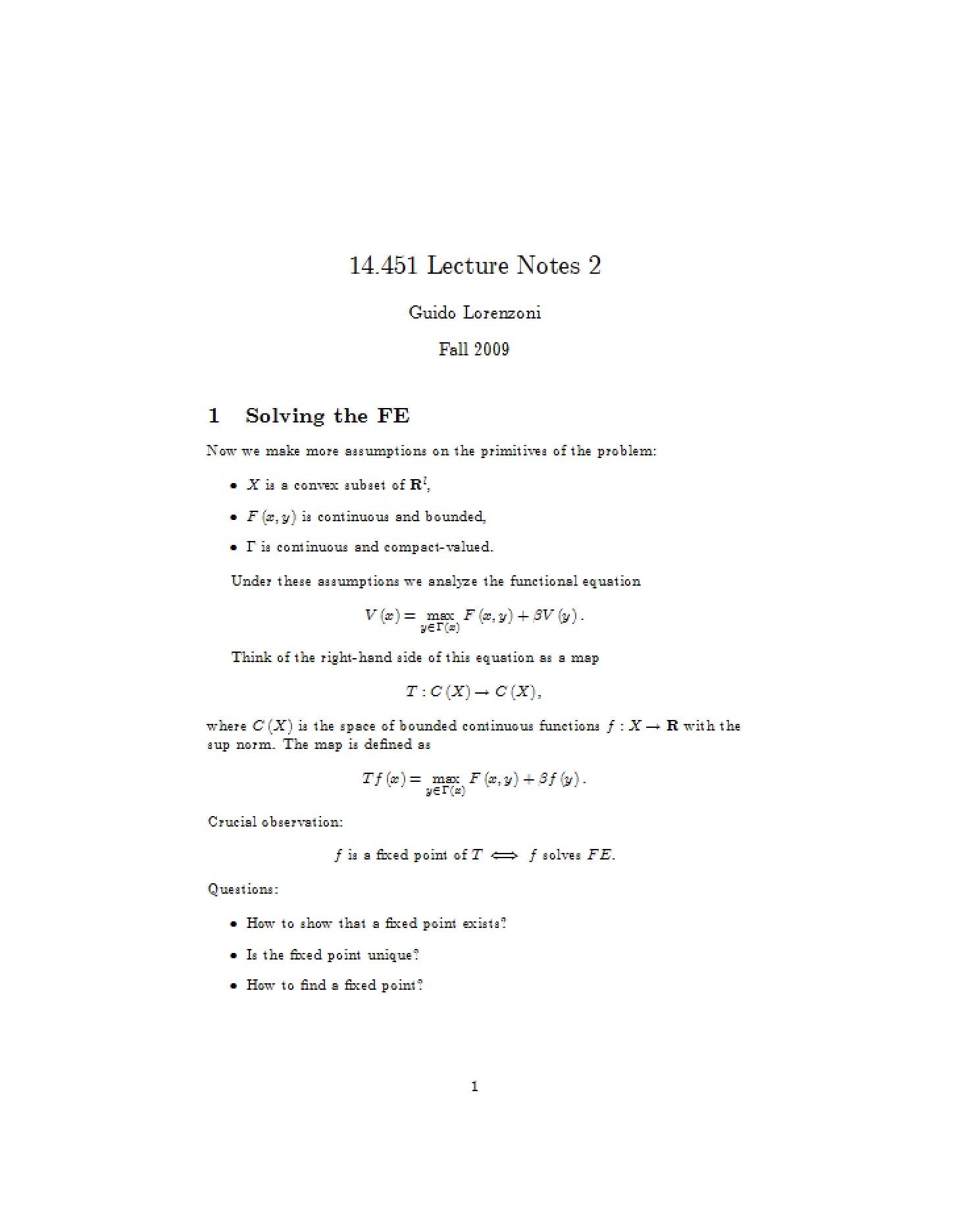Lecture Notes Two (14.451)