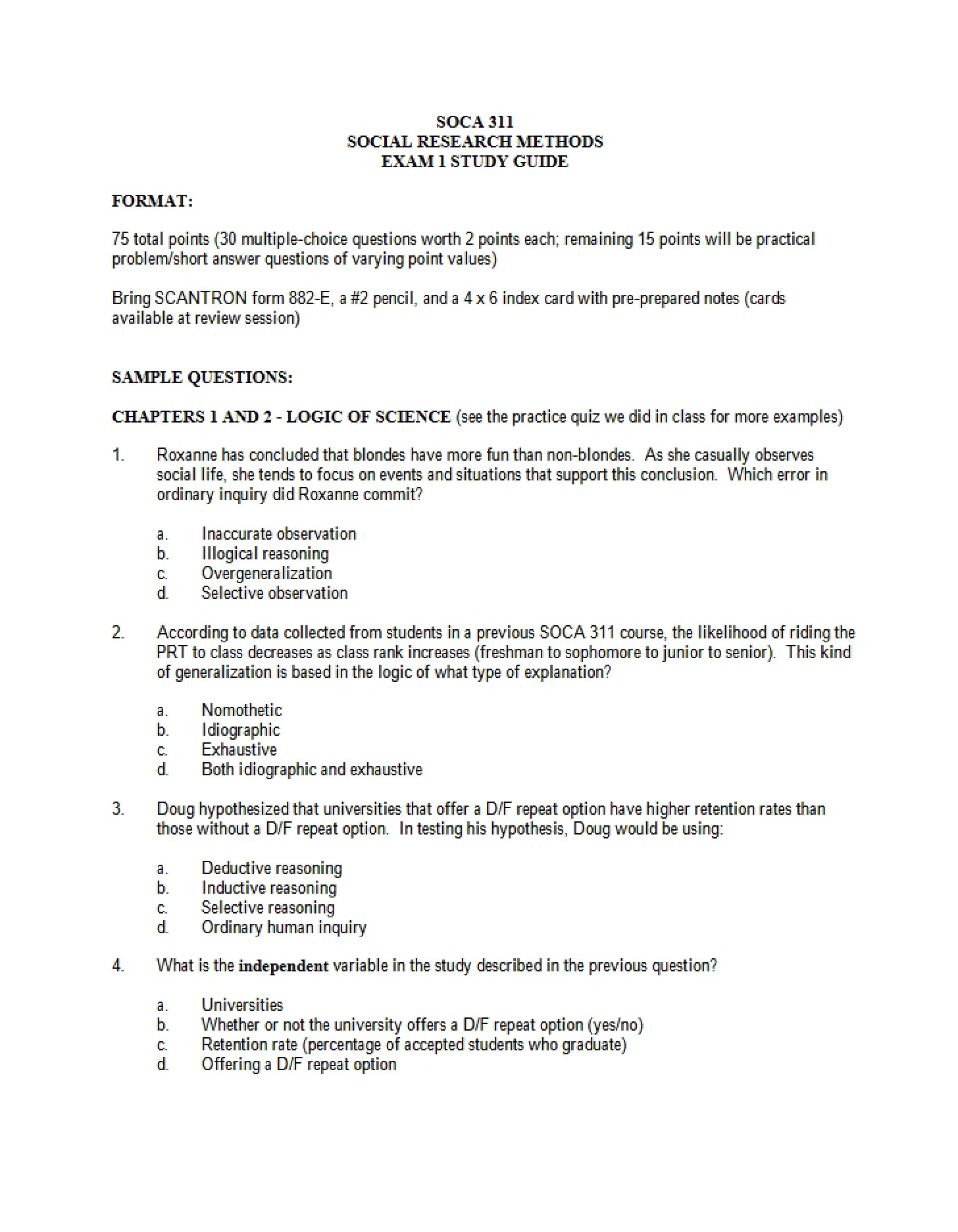 Preparation Notes for Exam 1