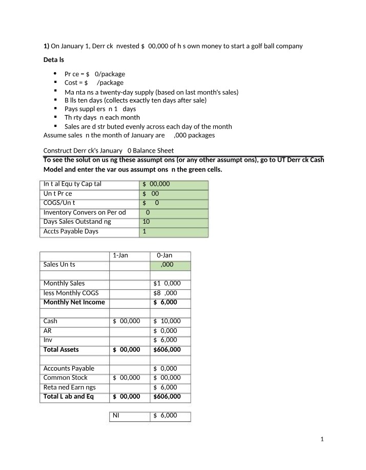 Balance Sheet Calculation and Analysis - January 30