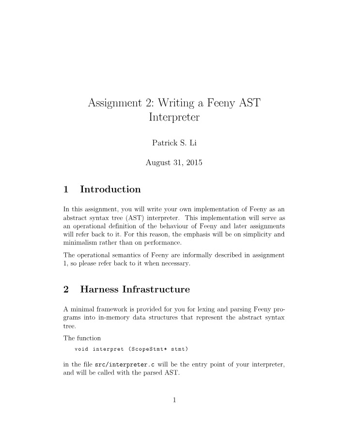 Writing a Feeny AST Interpreter - Assignment 2