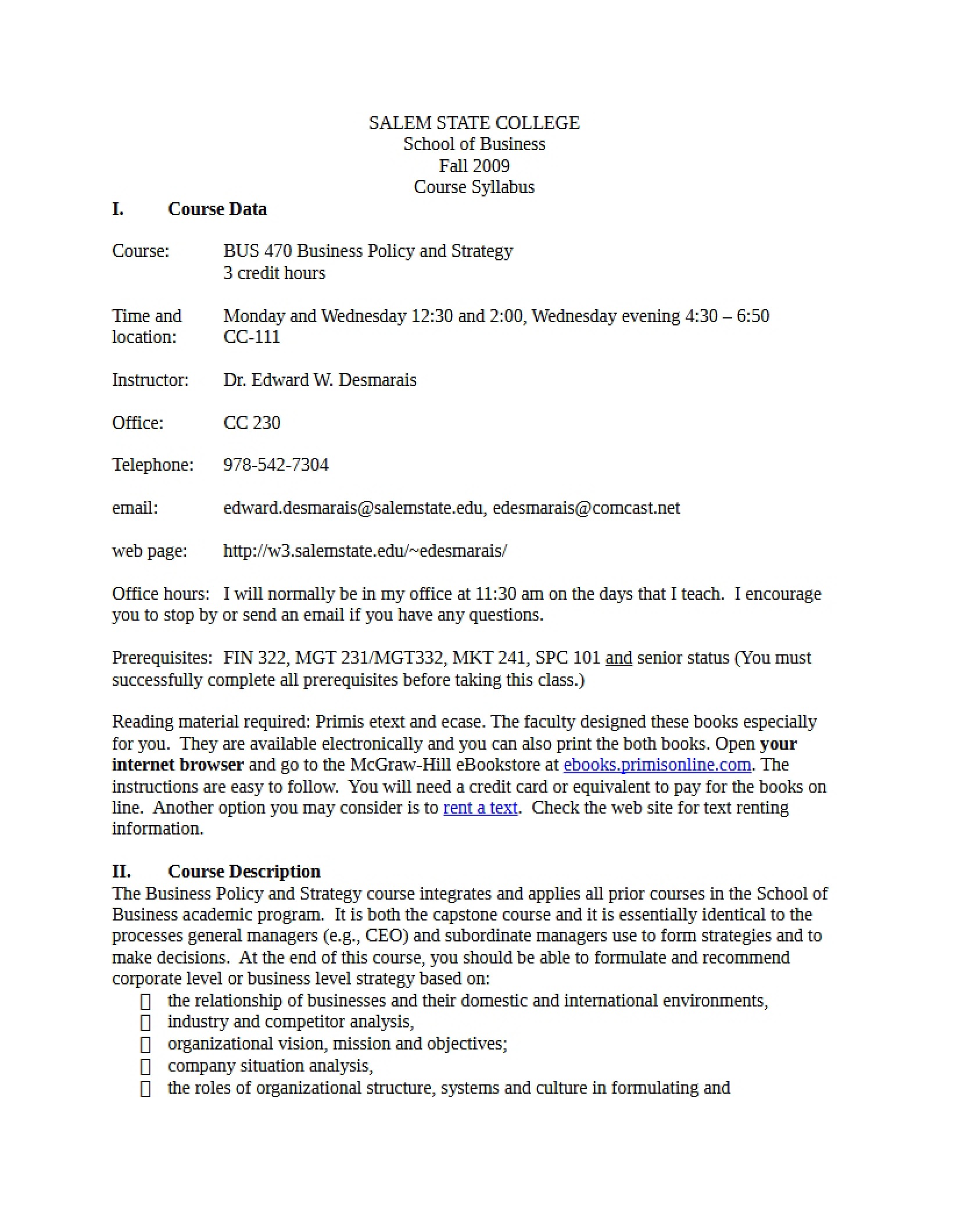 Syllabus for Business Policy