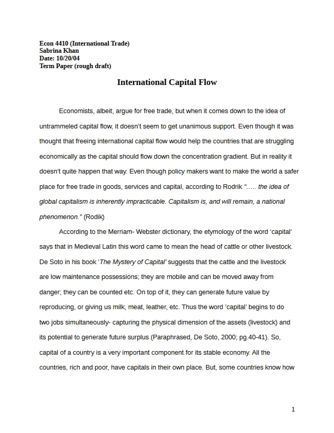 Flow of Capital Internationally