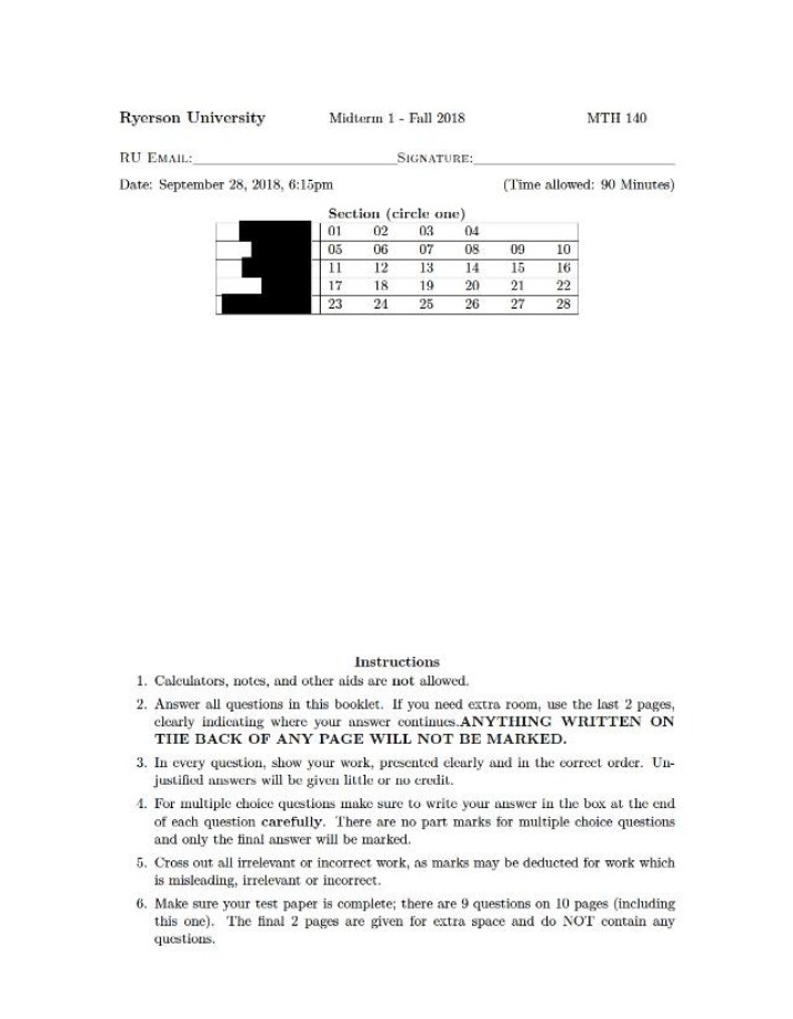 Midterm 1 for MTH 140