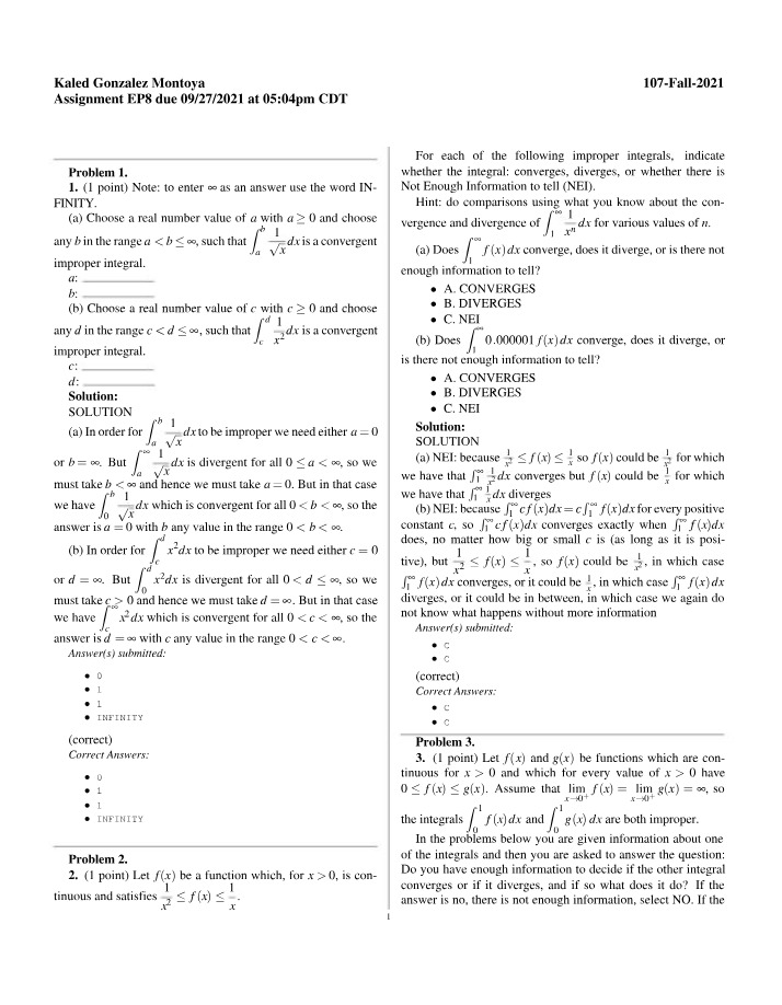 Tips and Examples for Determining Improper Integral Convergence