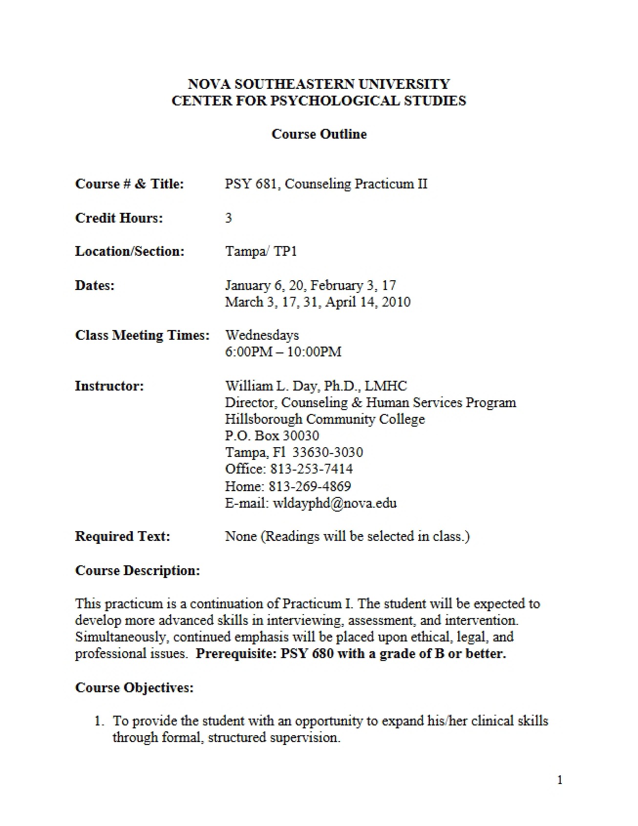 Counseling Practicum II Syllabus