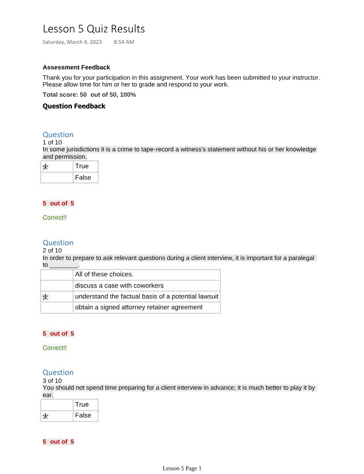Quiz Results for Lesson 5