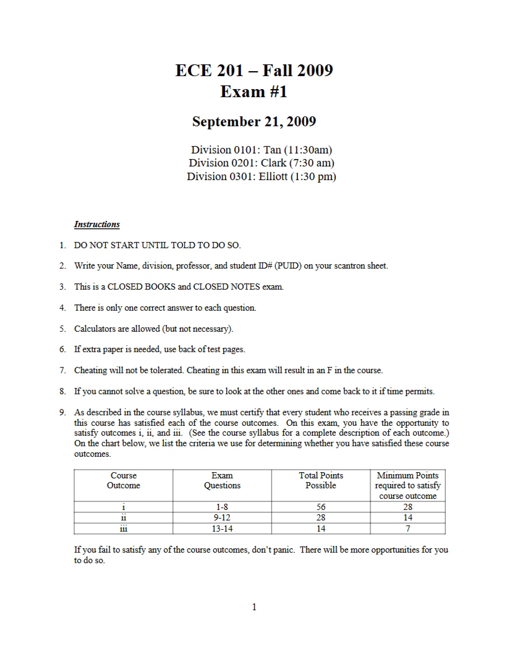 Fall 2009 Exam 1