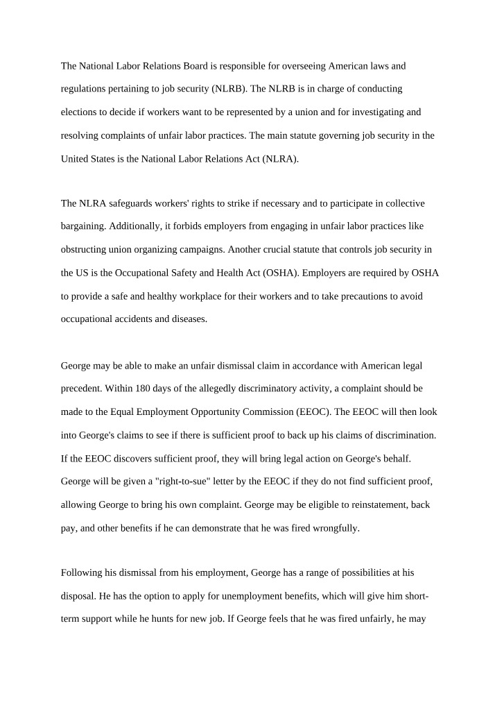 US Job Security Laws - NLRB, NLRA, and OSHA