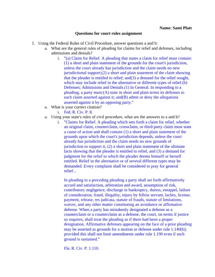 Assignment on Court Rules