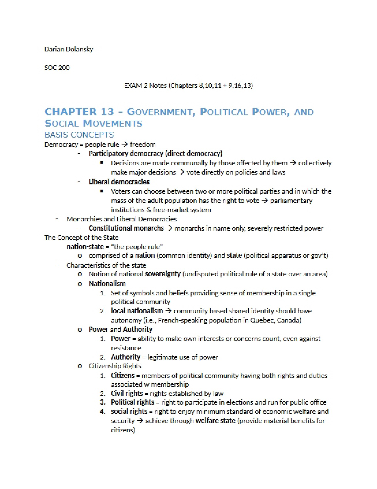 Notes for Exam Two