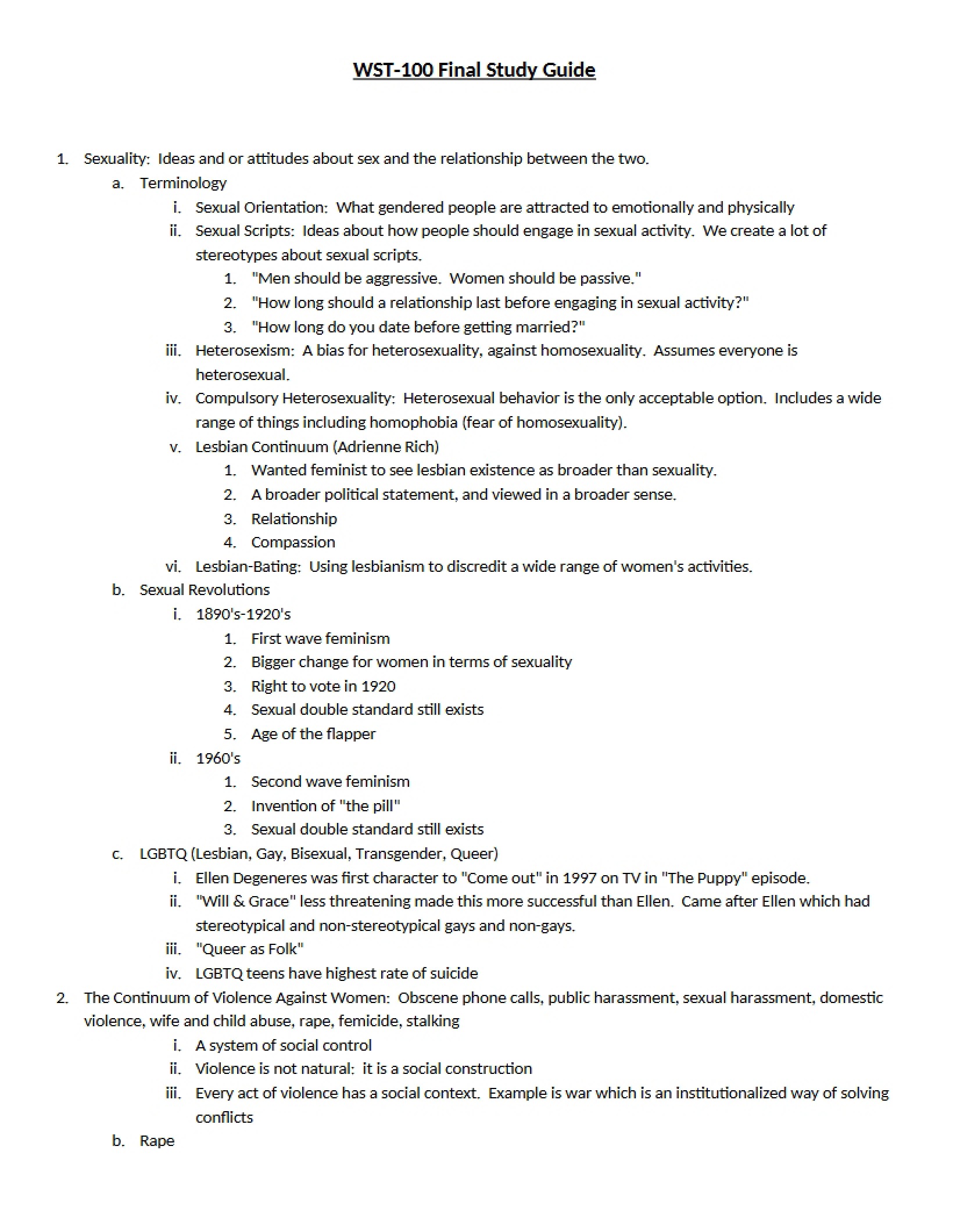 Study Guide for Final Exam