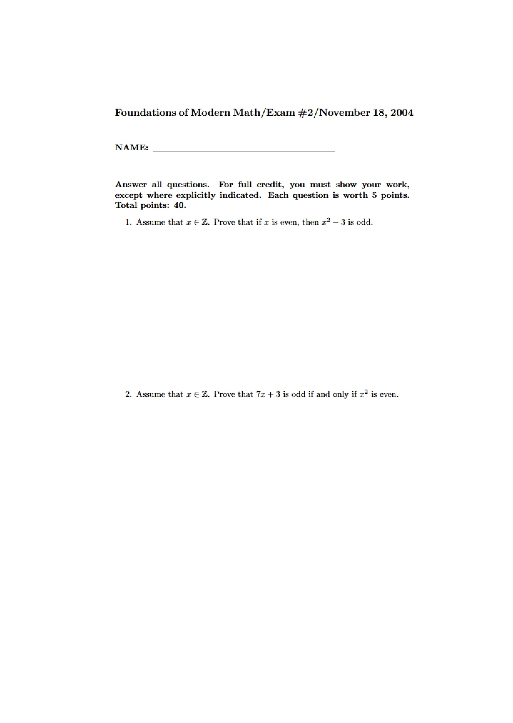 Exam Two Modern Math Foundations