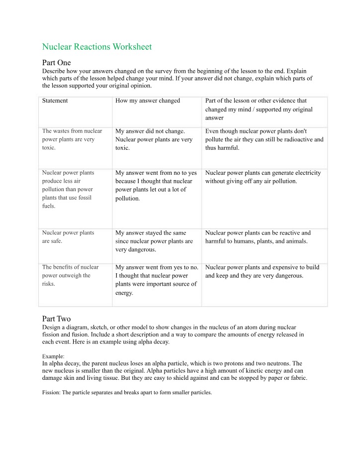 Worksheet on Nuclear Reactions