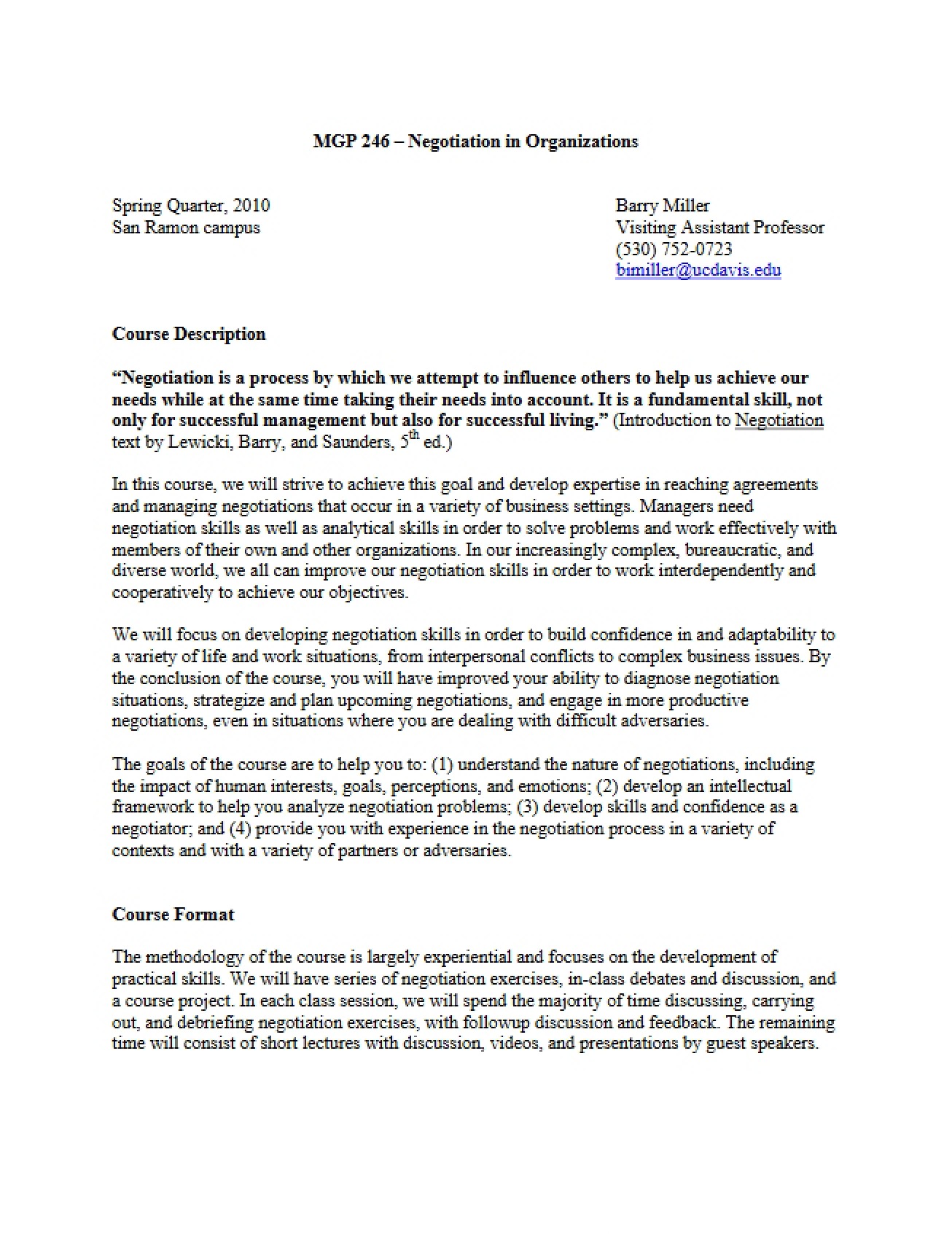 Syllabus for Negotiations in Organizations