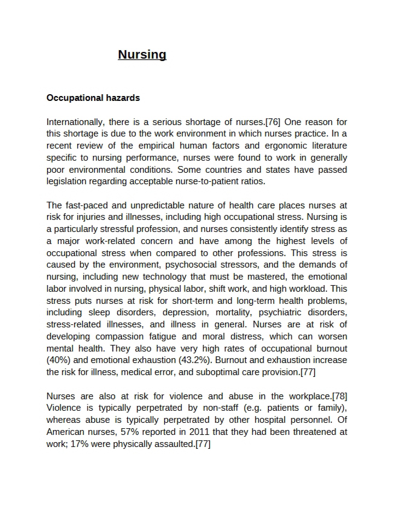 Examination of the Occupational Hazards of Nursing