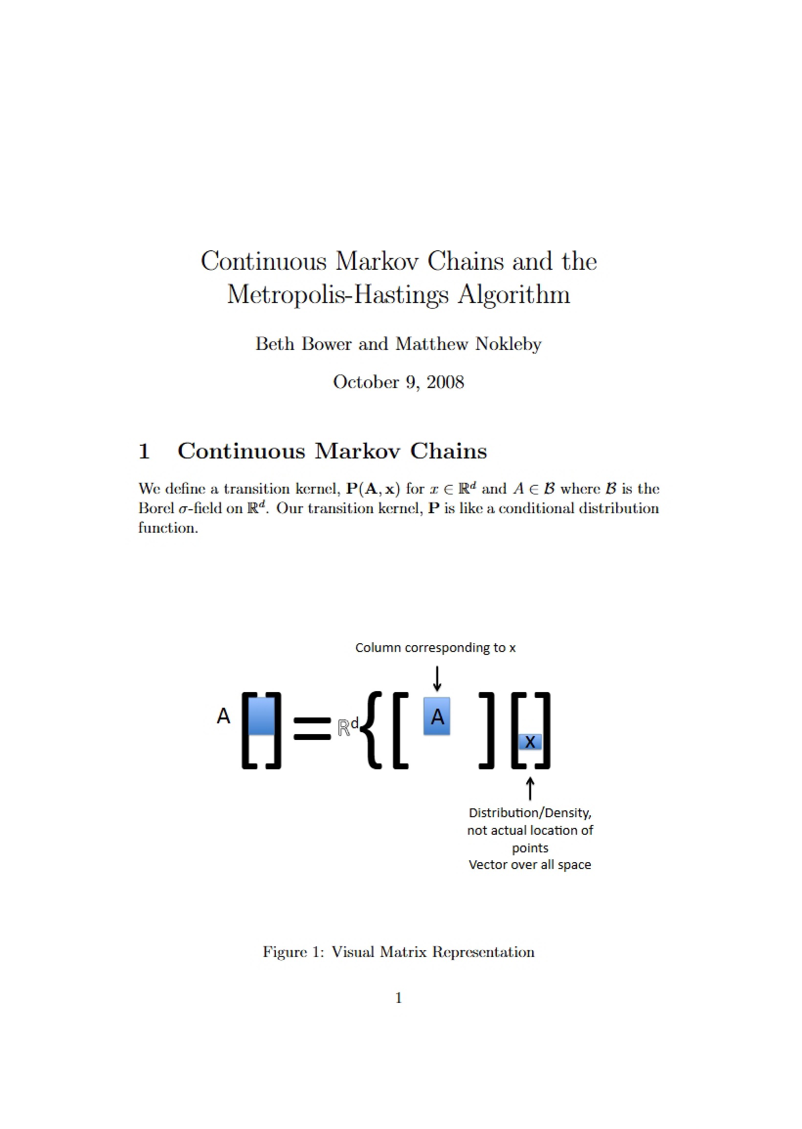 Metropolis Hastings Algorithm and Continuous Markov Chains