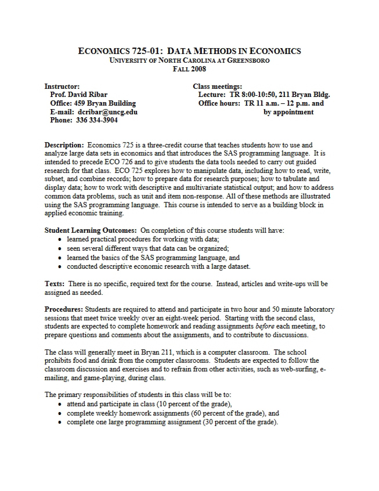 Data Methods in Economics Course Plan