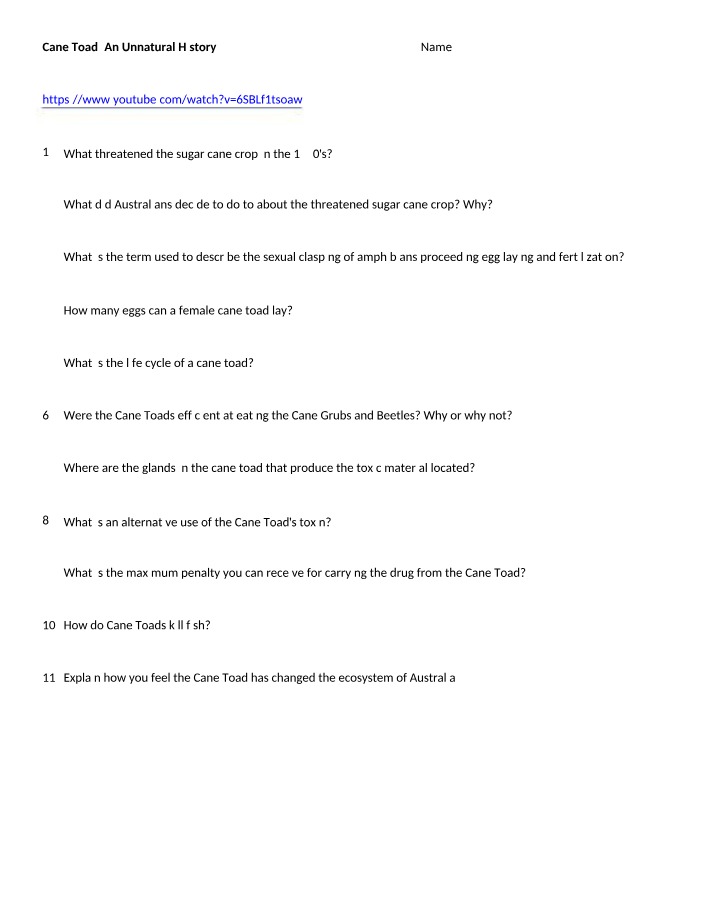 Questions on Cane Toad - An Unnatural History