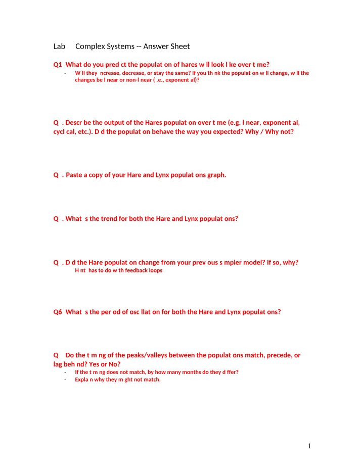 Complex Systems Lab 3 Answer Sheet