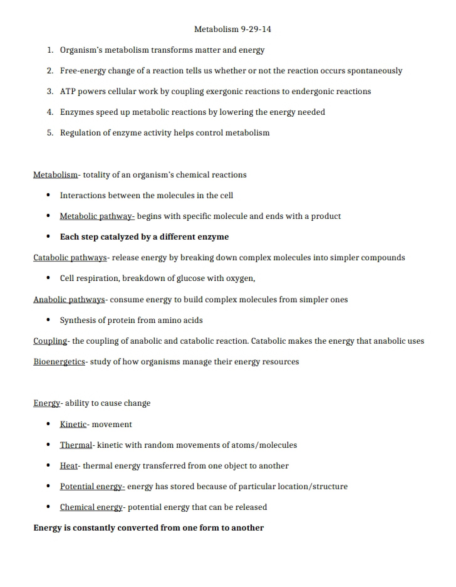 Metabolic Processes