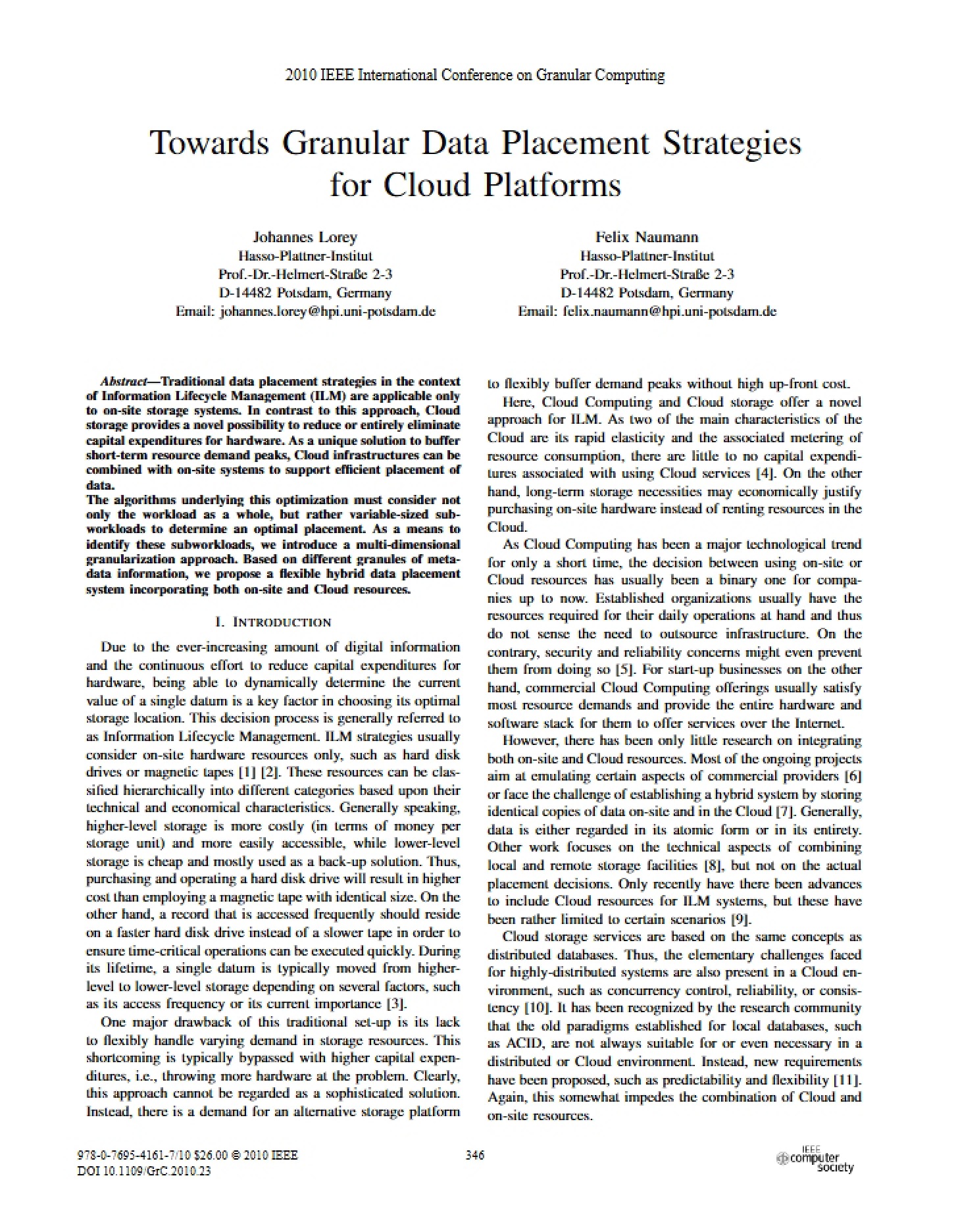 Granular Data Placement on Cloud Platforms