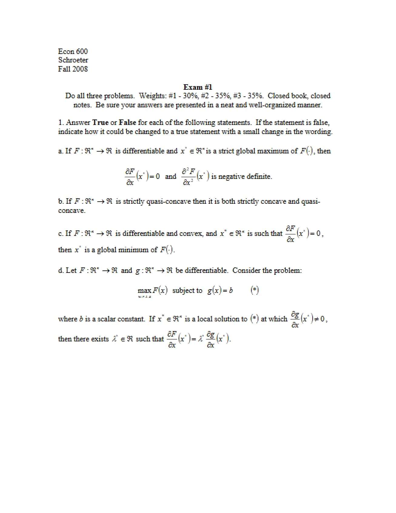Initial Exam for Quantitative Methods