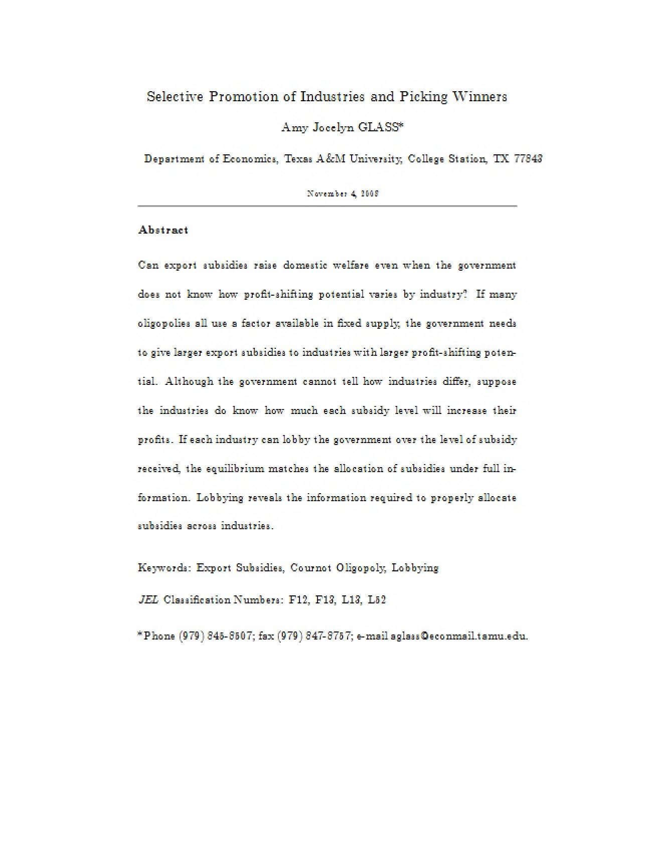 Selection of Readings for International Trade Theory