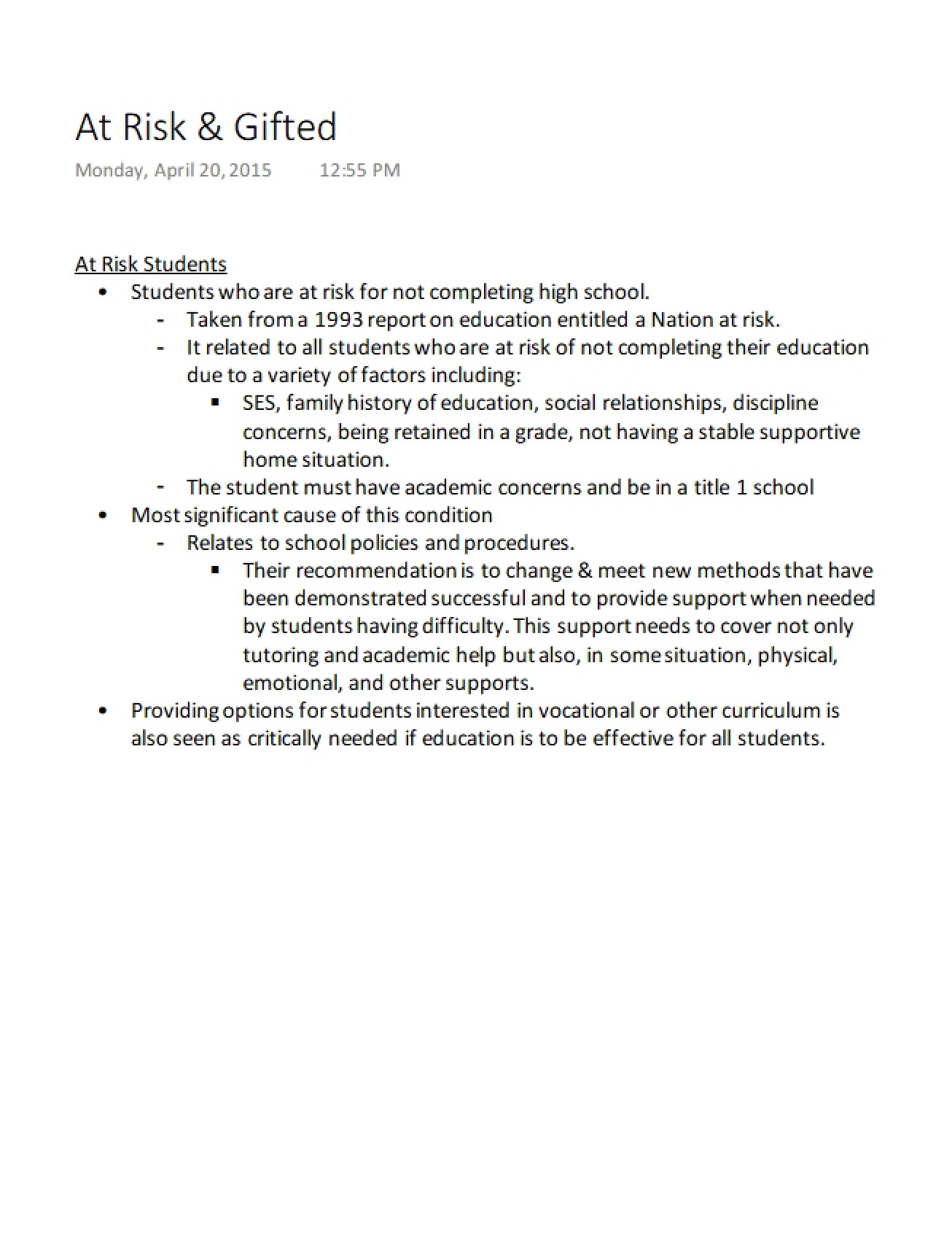 Examination of At-Risk and Gifted Children