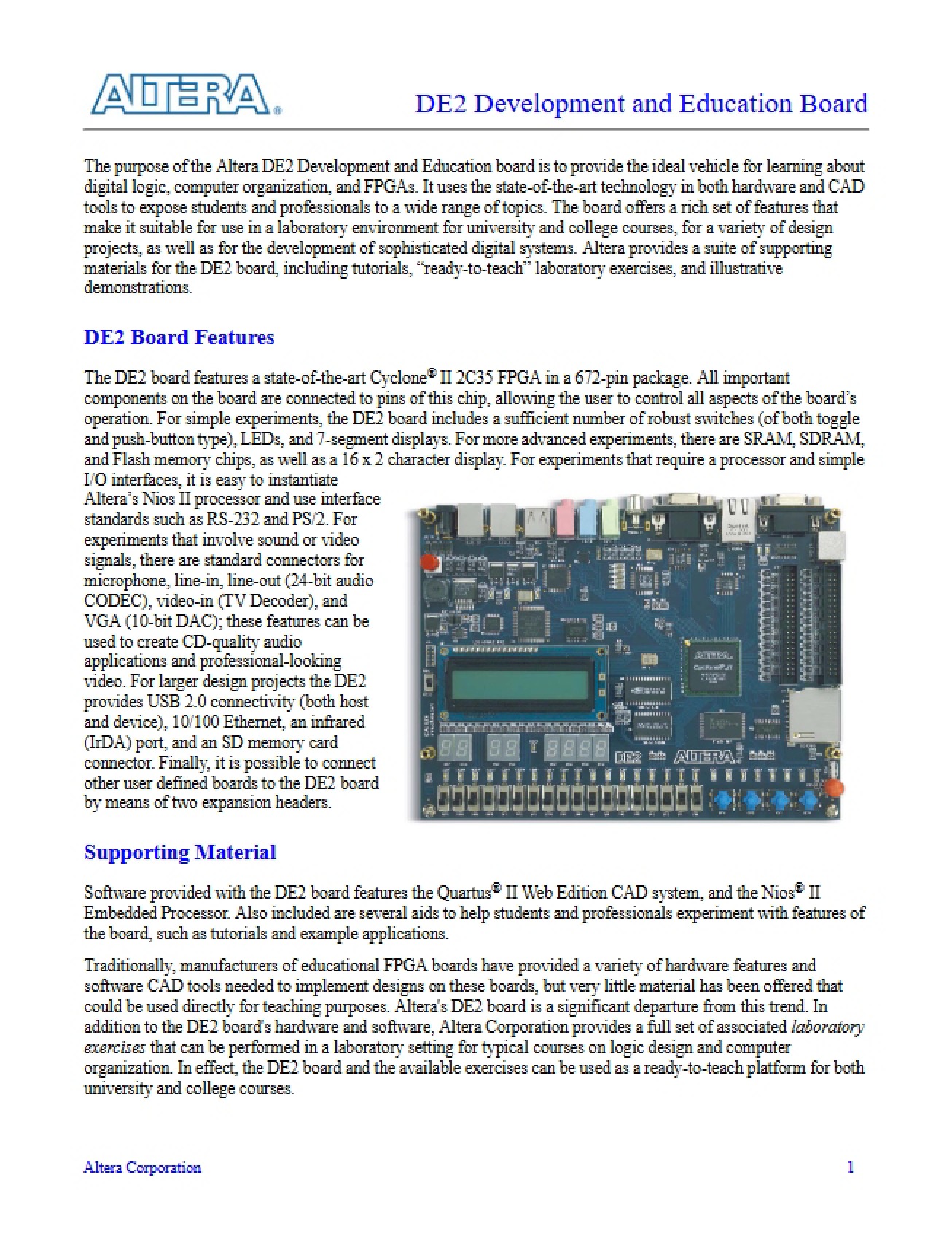 Educational DE2 Development Board Guide