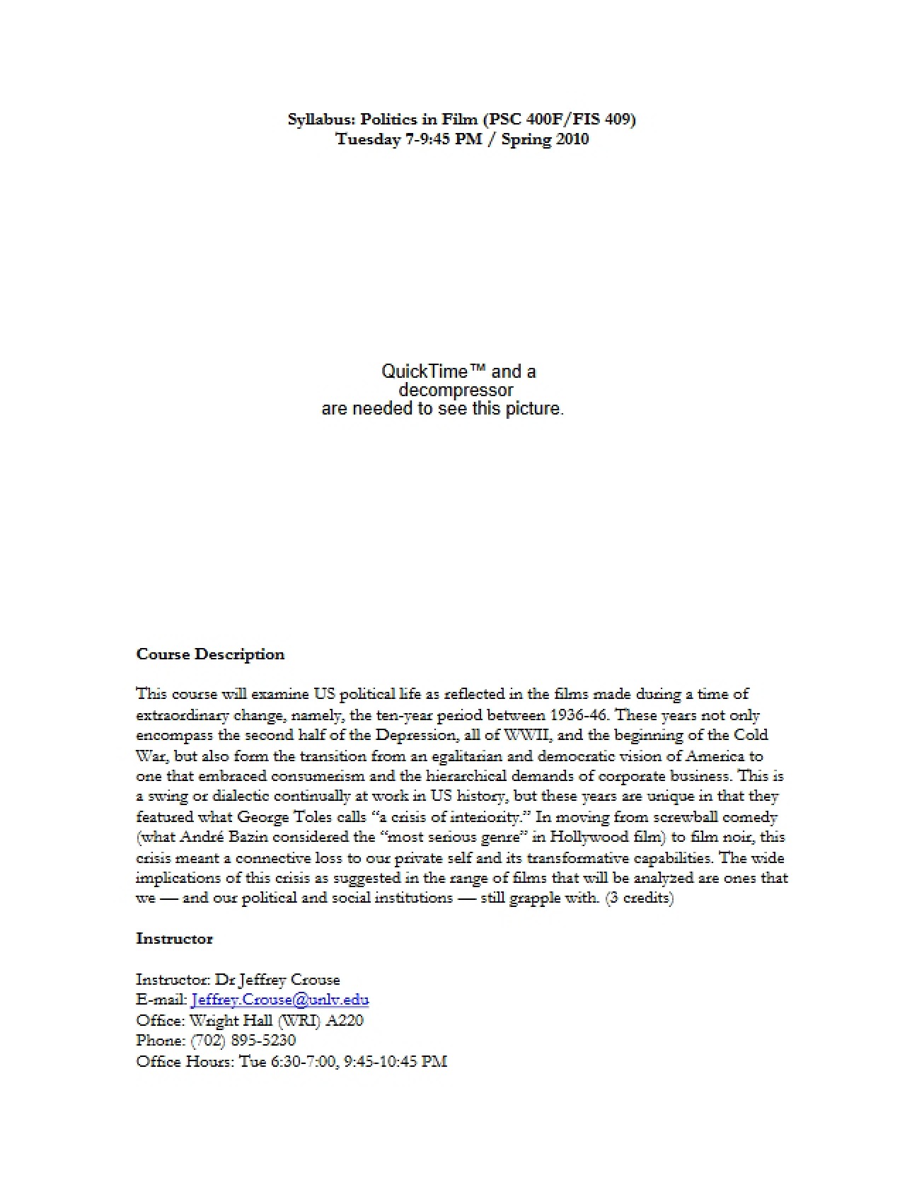Politics in Film Course Syllabus
