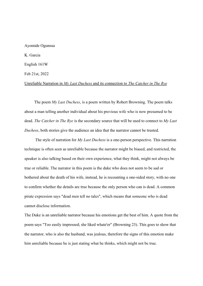 Unreliable Narration in My Last Duchess