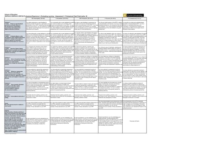 Evaluating Learning Rubric - Professional Experience 3