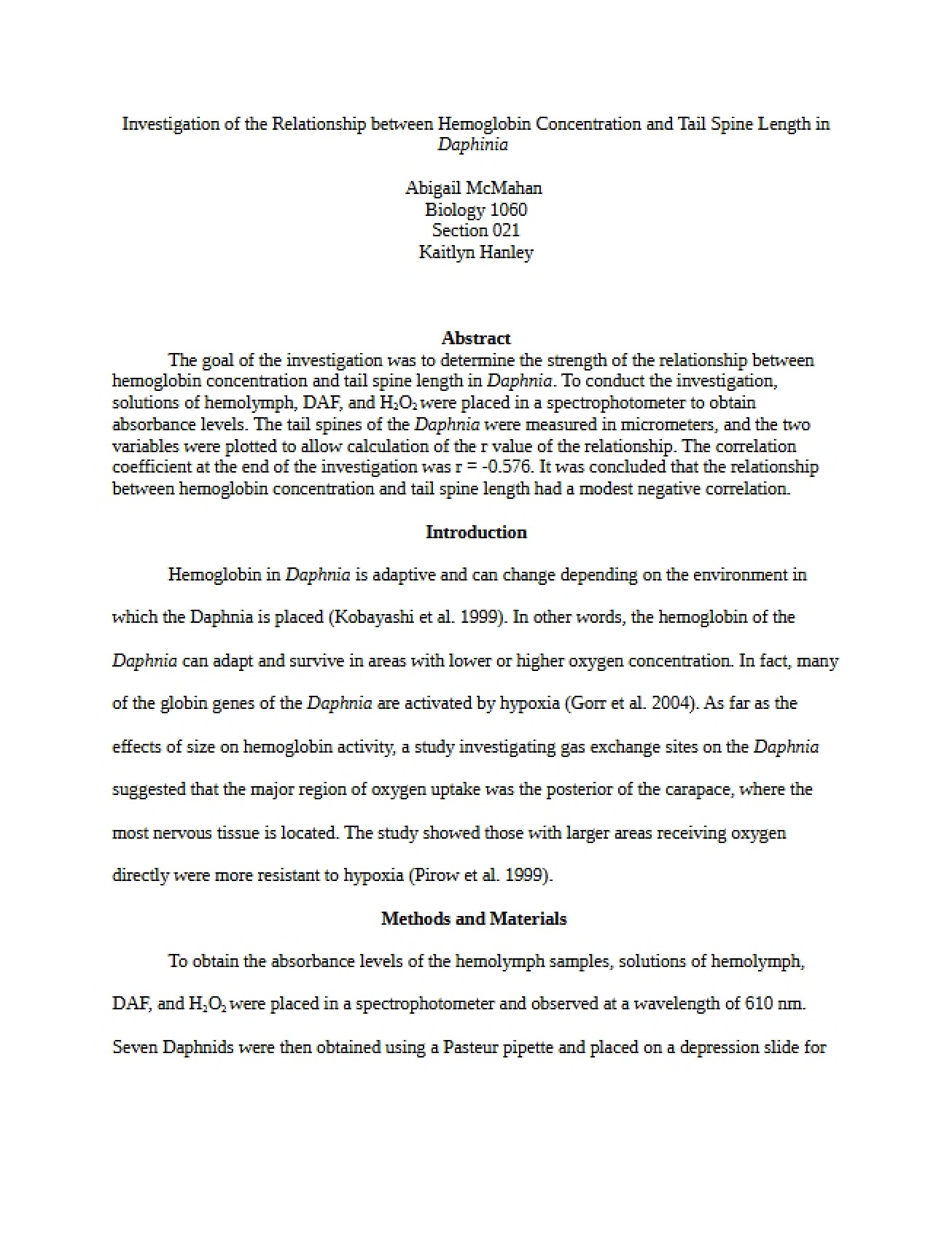 Lab Report on Daphnia