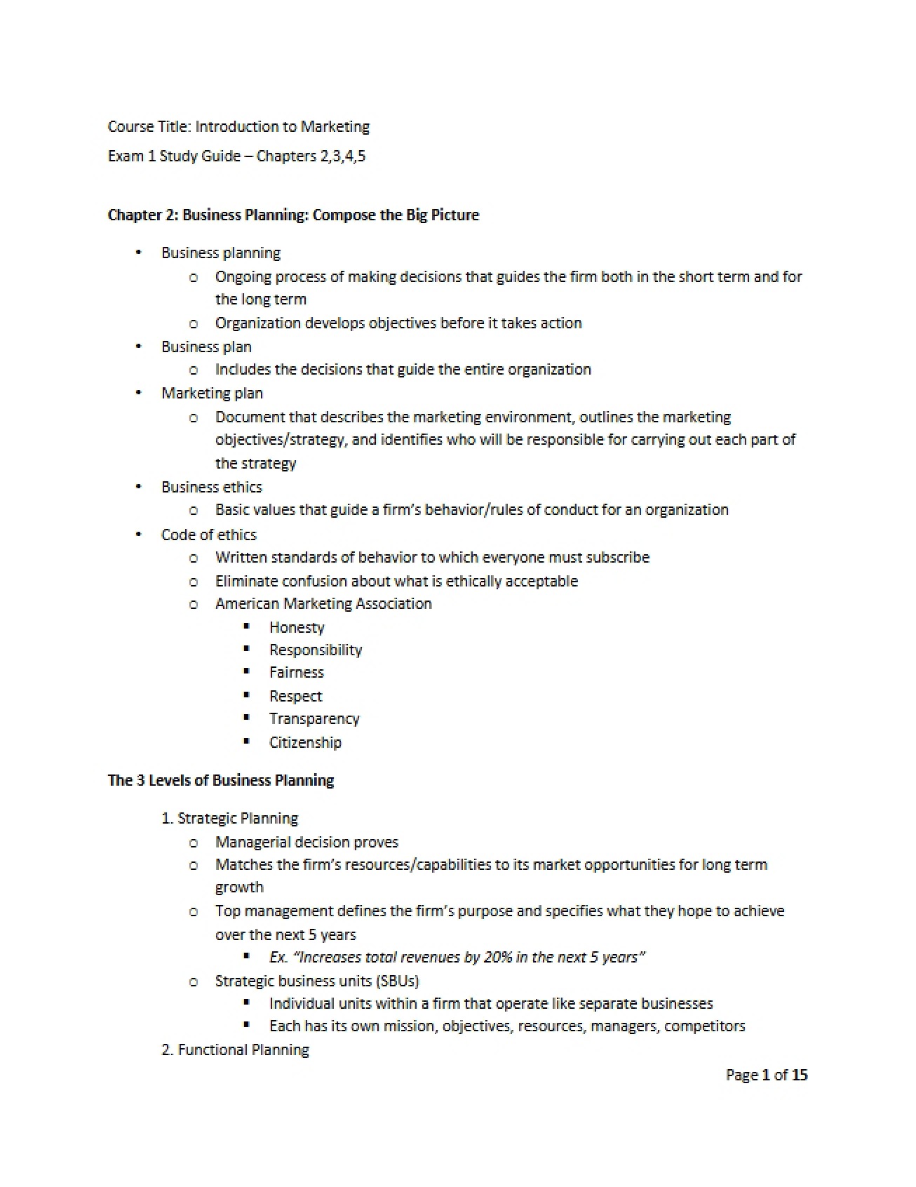 Marketing Exam 1 Study Guide