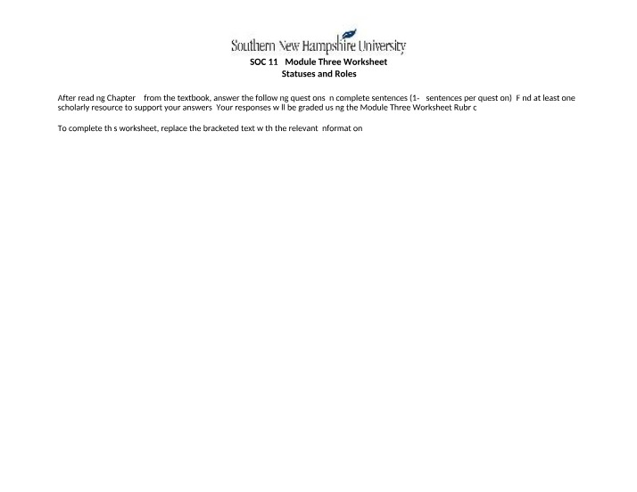 Worksheet for SOC 112 Module Three