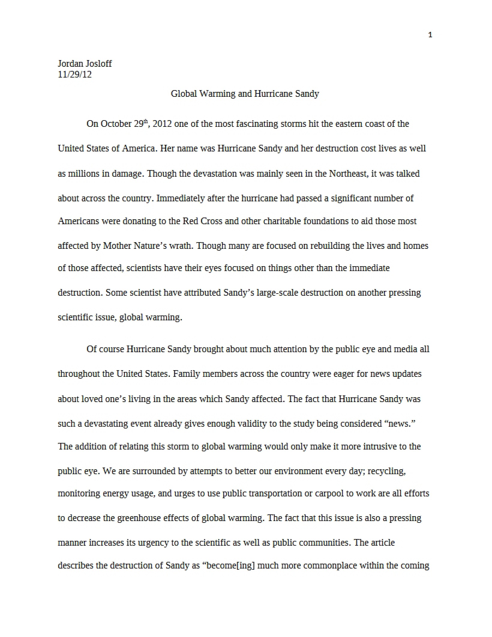 Hurricane Sandy and Global Warming