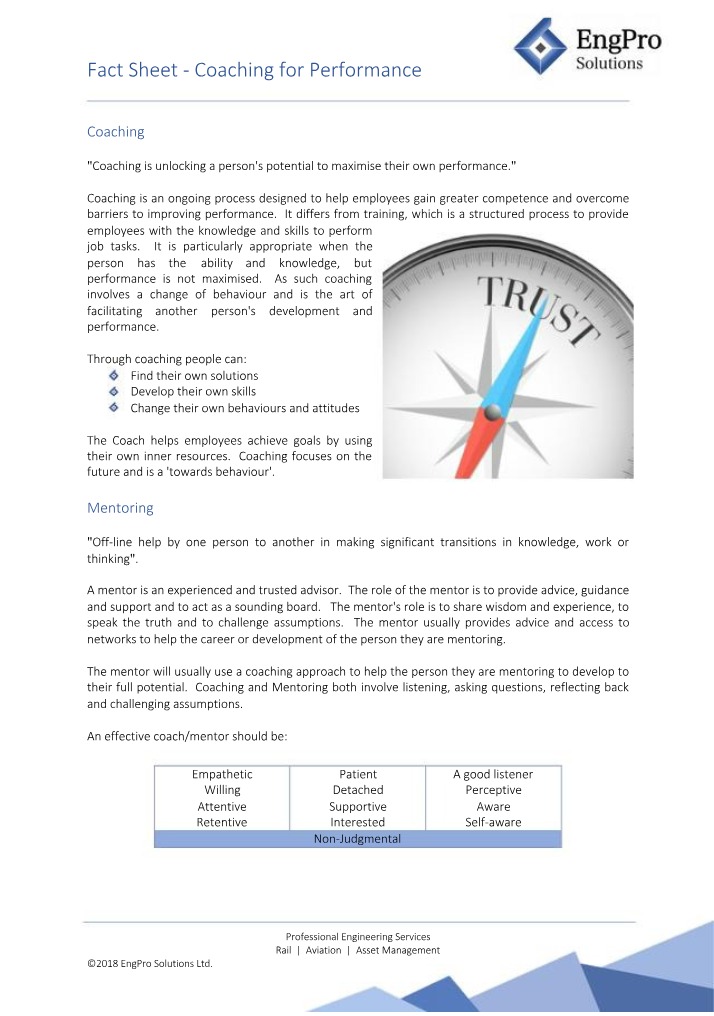 Coaching for Performance Fact Sheet