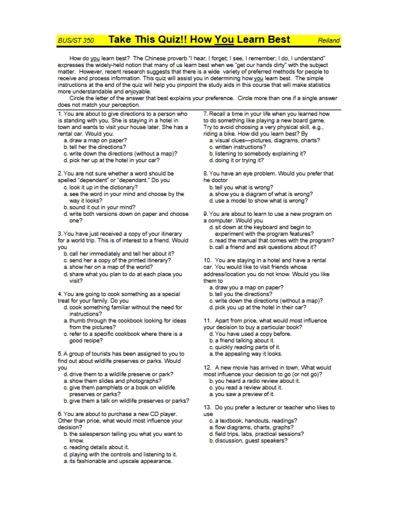ST 350 Quiz