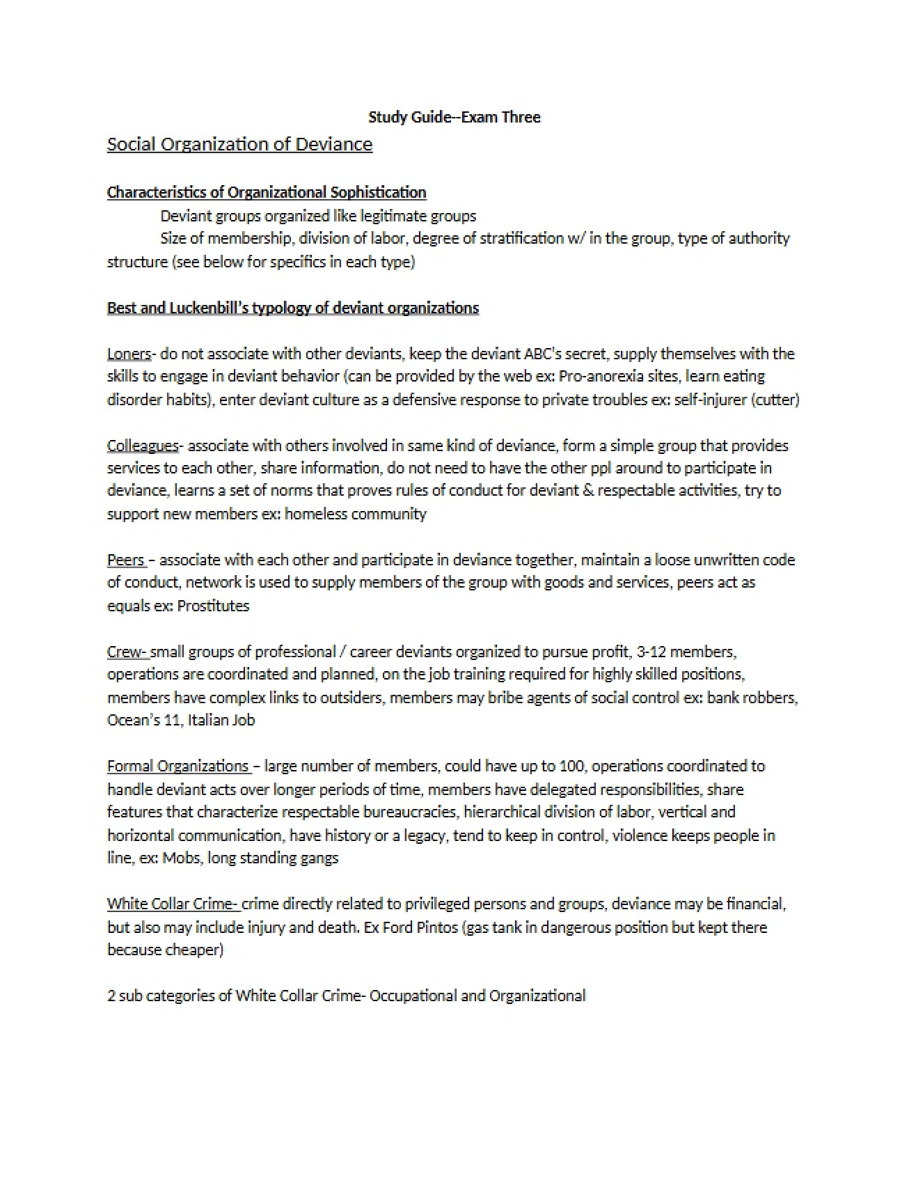 Examination Three Study Guide