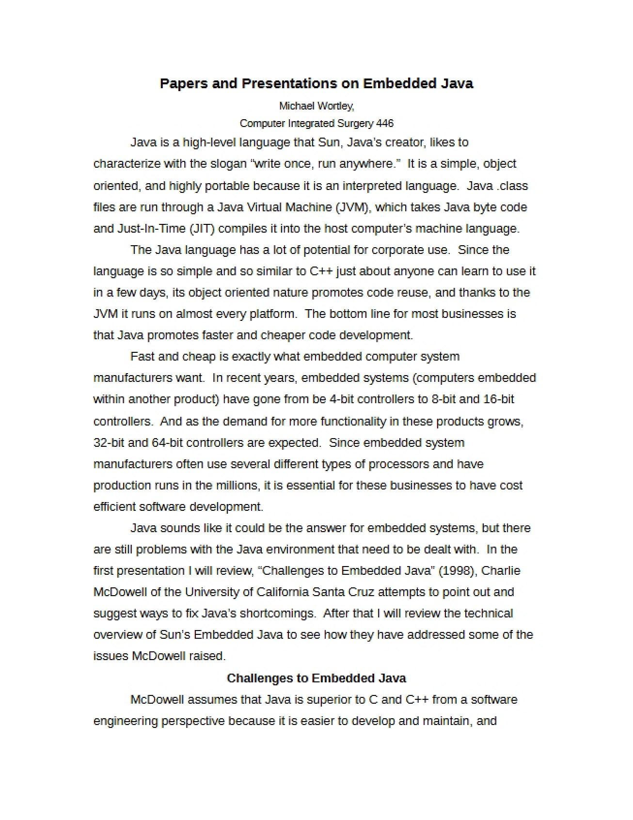 Embedded Java Collected Papers and Presentations