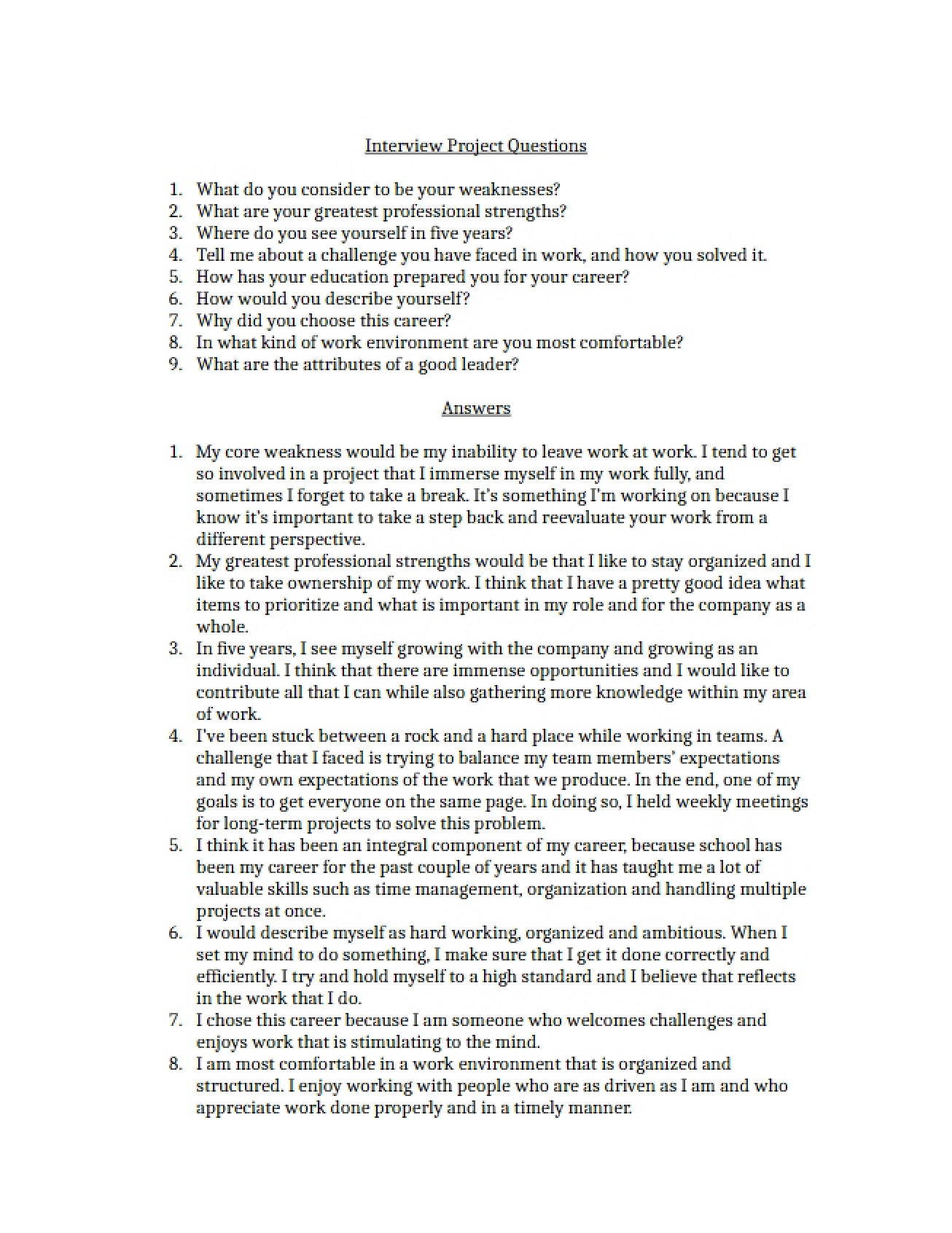 Questions for Interview