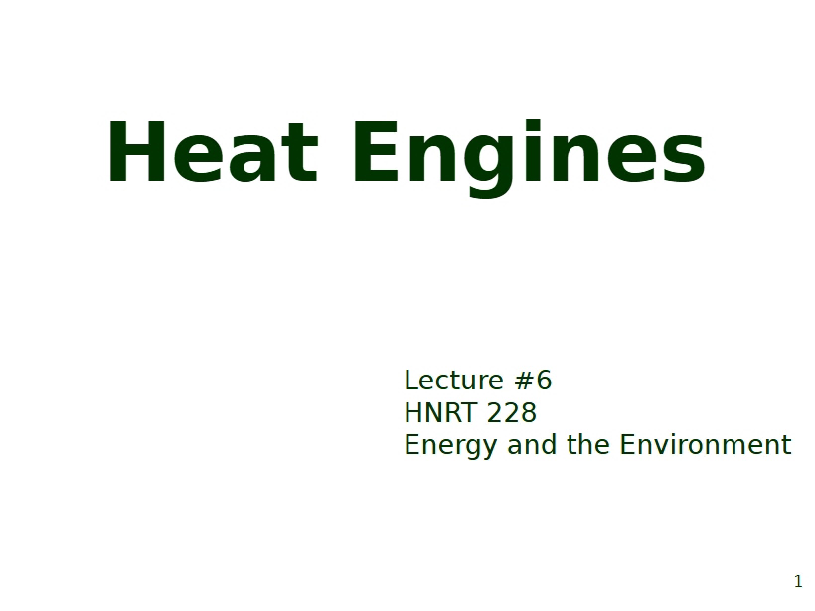 Heat Engine Principles