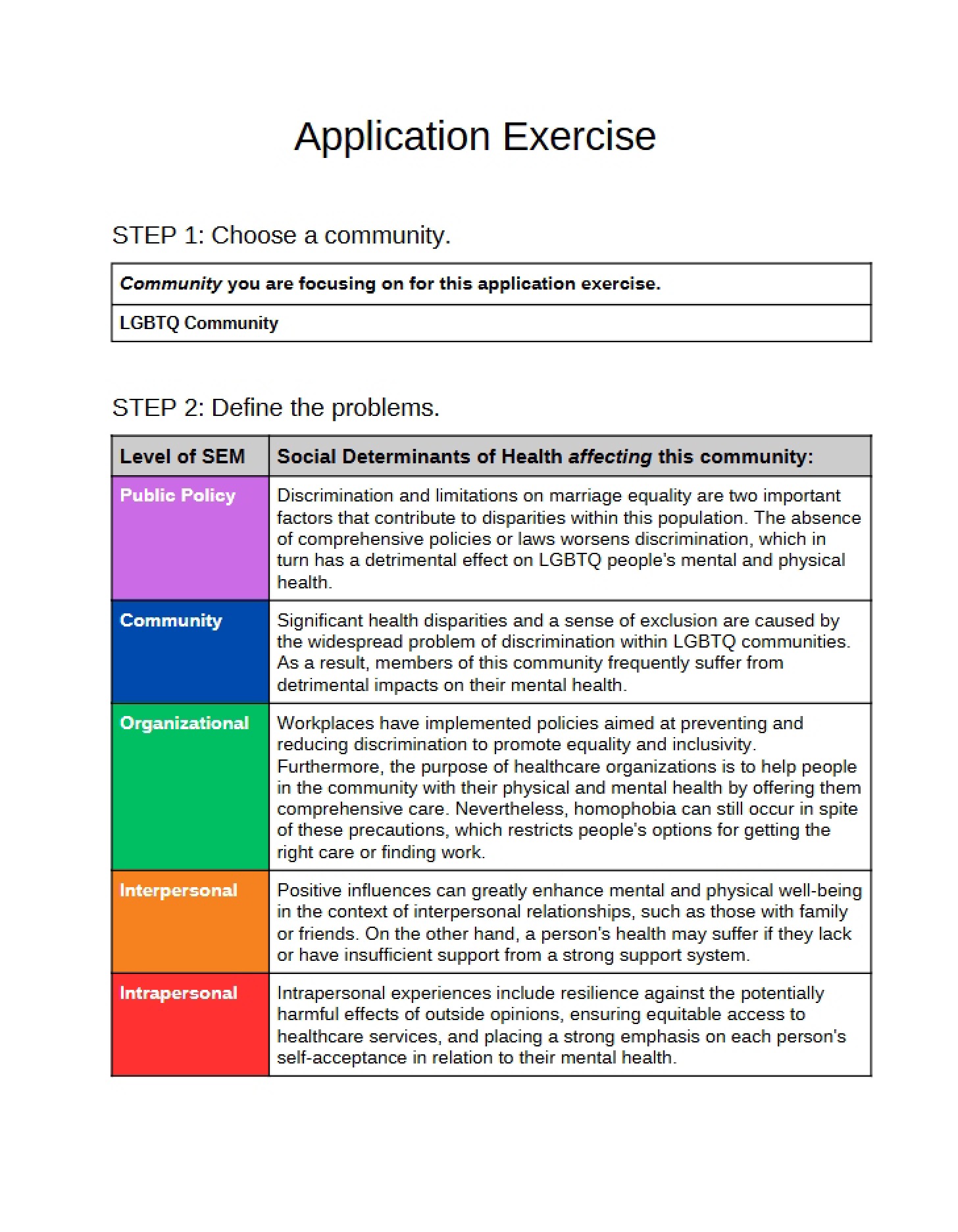 LGBTQ Community Exercise