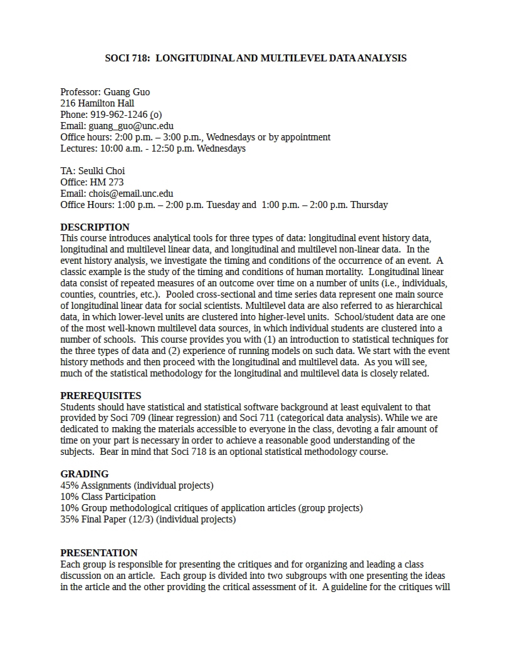Longitudinal Data Analysis Course Outline